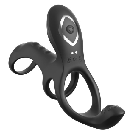 Wibrujący pierścień erekcyjny z rękawem Ultimate Couples Cage Max Black – 3 silniki, silikon medyczny, długość 19,5 cm - 3