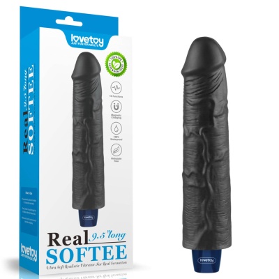Wibrator dildo Real Softee 24 cm z TPE i 10 trybami wibracji – czarny - 1