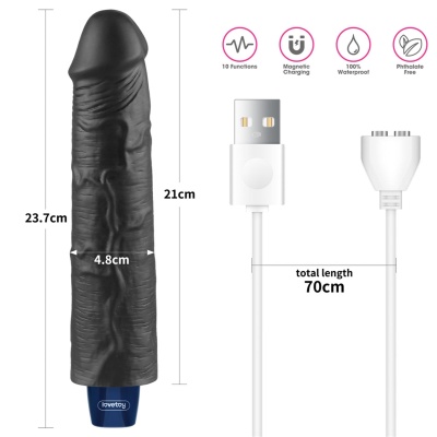 Wibrator dildo Real Softee 24 cm z TPE i 10 trybami wibracji – czarny - 1 2