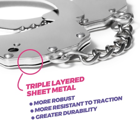 Kajdanki metalowe Spangle z pluszowym pokryciem i brokatem, różowe - 4
