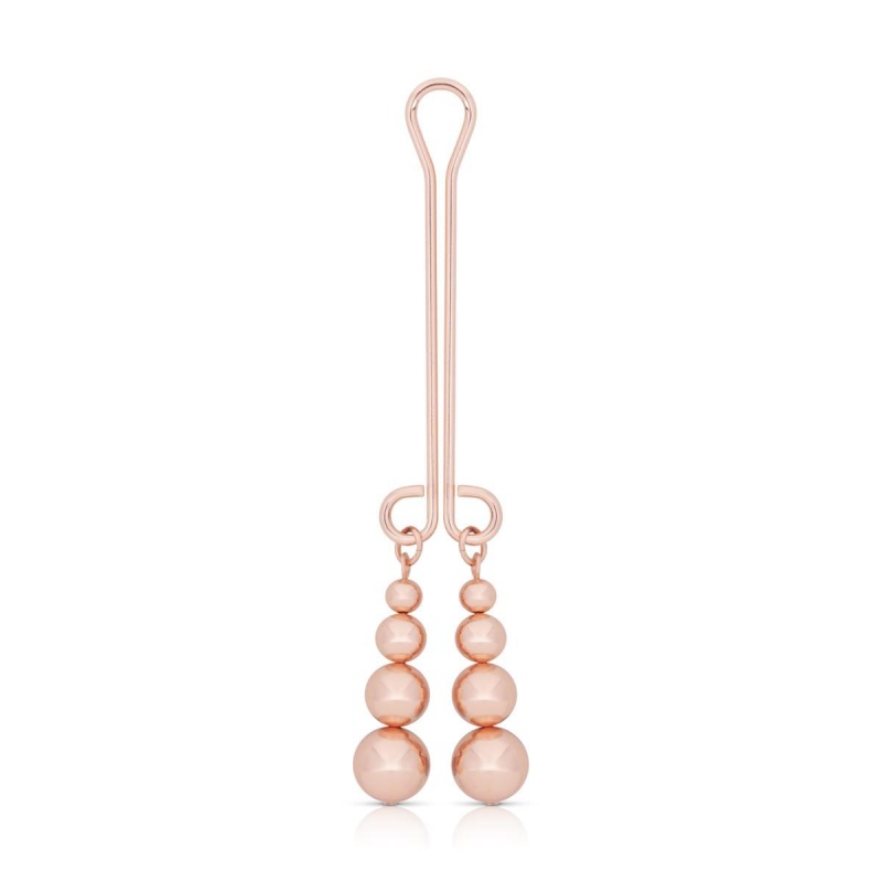 Klamra na łechtaczkę Rosy Gold Subtle Weight - metalowa, dwuramienna, z obciążnikami 20 g - 1