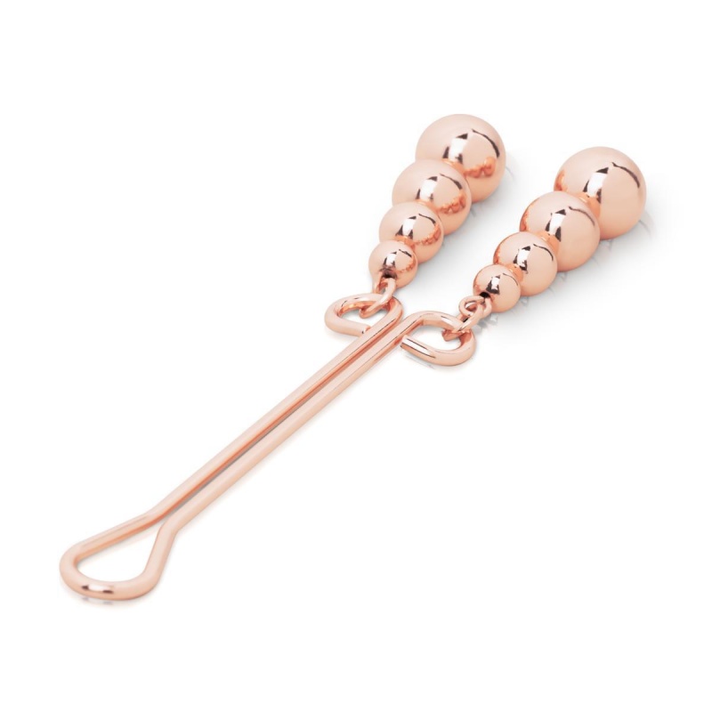 Klamra na łechtaczkę Rosy Gold Subtle Weight - metalowa, dwuramienna, z obciążnikami 20 g - 3