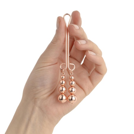Klamra na łechtaczkę Rosy Gold Subtle Weight - metalowa, dwuramienna, z obciążnikami 20 g - 5