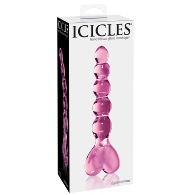 Szklane dildo Icicles No. 43 Pink z uchwytem w kształcie serca, 20 cm, Ø 3,5 cm - 1