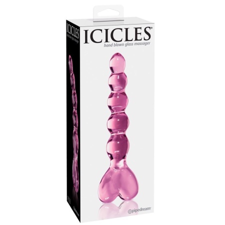 Szklane dildo Icicles No. 43 Pink z uchwytem w kształcie serca, 20 cm, Ø 3,5 cm - 1
