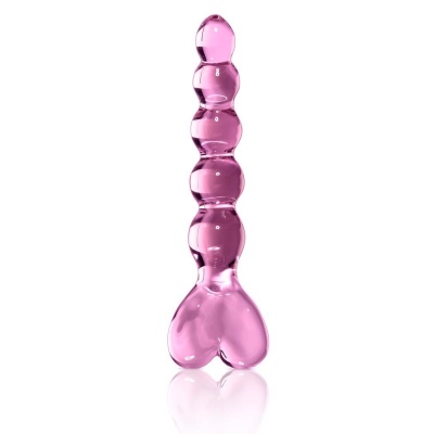 Szklane dildo Icicles No. 43 Pink z uchwytem w kształcie serca, 20 cm, Ø 3,5 cm - 1 2