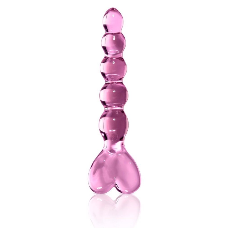 Szklane dildo Icicles No. 43 Pink z uchwytem w kształcie serca, 20 cm, Ø 3,5 cm - 2