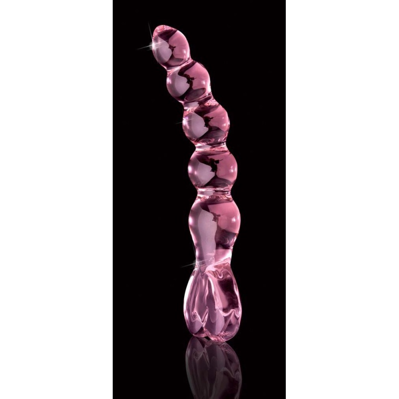 Szklane dildo Icicles No. 43 Pink z uchwytem w kształcie serca, 20 cm, Ø 3,5 cm - 3