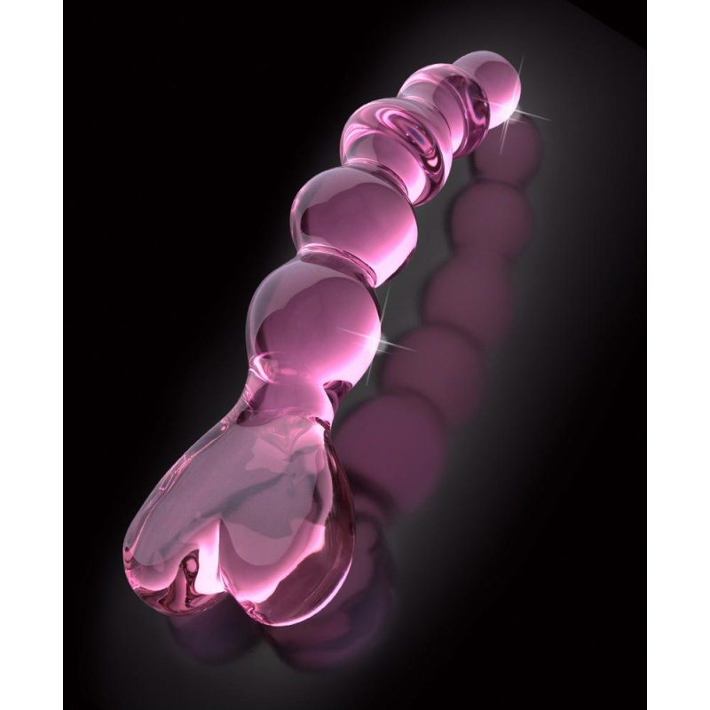 Szklane dildo Icicles No. 43 Pink z uchwytem w kształcie serca, 20 cm, Ø 3,5 cm - 5