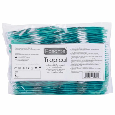 Prezerwatywy Tropical Flavours 144 szt. – Smakowe mango, ananas, kokos, lateks, 190 mm - 1