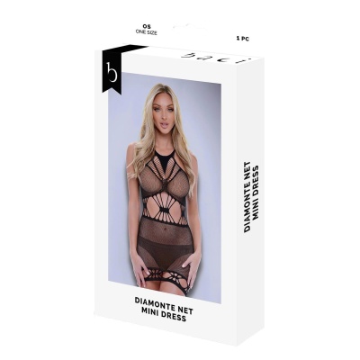 BACI DIAMONTE NET MINI DRESS BLACK, OS - 1