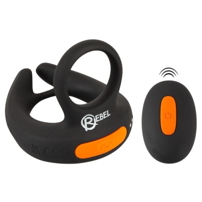 Scrotum Stimulator RC z wibracjami - podwójny silikonowy pierścień na prącie i jądra, Ø 3,4 i 4,6 cm, dł. 9,4 cm - 1 2