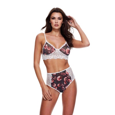 GREY FLORAL & LACE BRA SET - 1
