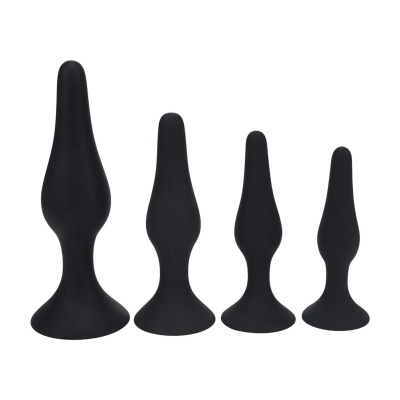 Slim Silicone Anal Plug Set of 4 - S/M/L/XL - Black - 1