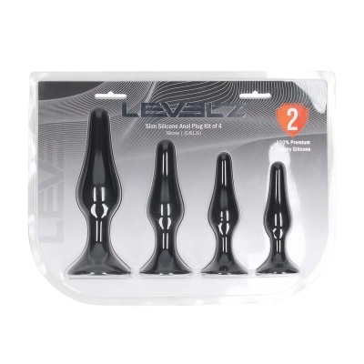 Slim Silicone Anal Plug Set of 4 - S/M/L/XL - Black - 1 2