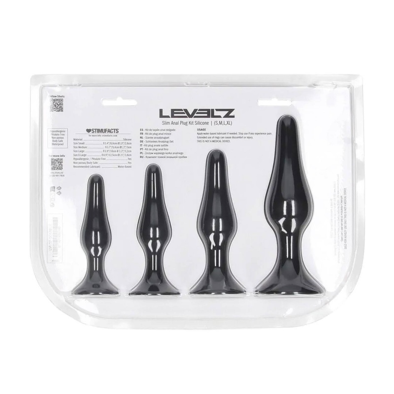 Slim Silicone Anal Plug Set of 4 - S/M/L/XL - Black - 3