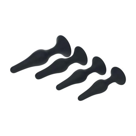 Slim Silicone Anal Plug Set of 4 - S/M/L/XL - Black - 4