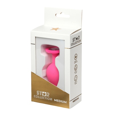 Star Collection - Pink Silicone Anal Plug M - Clear Stone - 1