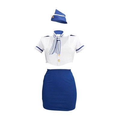 Stewardess Costume - S/M - Blue/White - 1