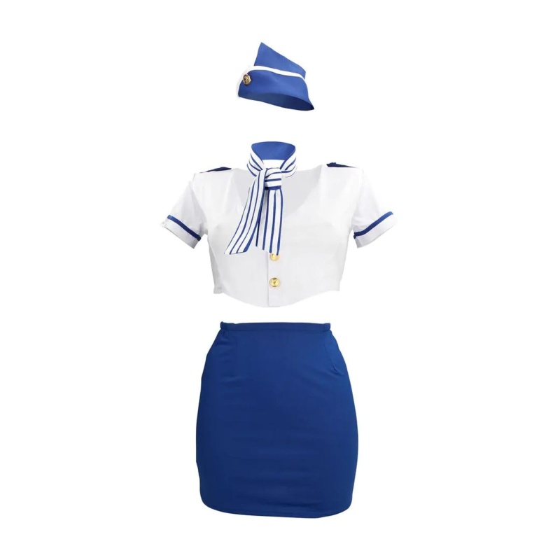 Stewardess Costume - S/M - Blue/White - 1