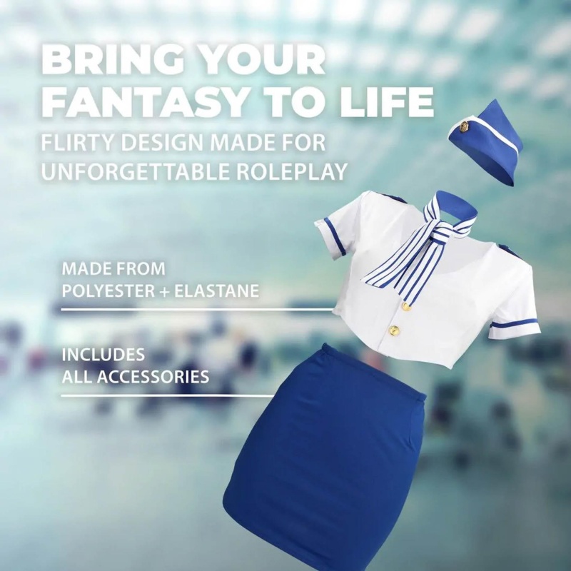Stewardess Costume - S/M - Blue/White - 6