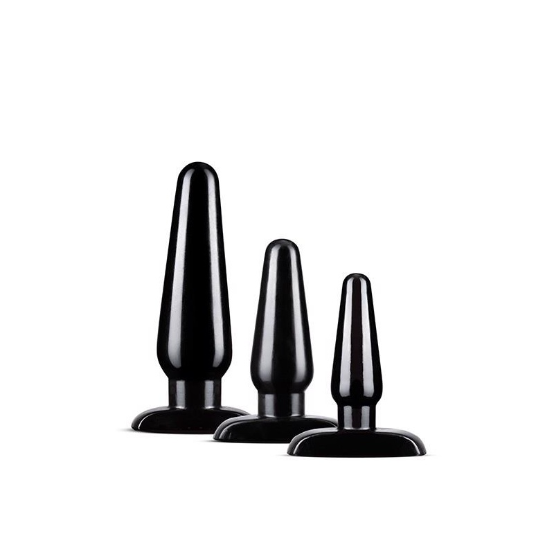 Zestaw wtyczek analnych Basic Plug Kit Black - trzy zwężane wtyczki z podstawami bezpieczeństwa, 10,1-16,5 cm - 2