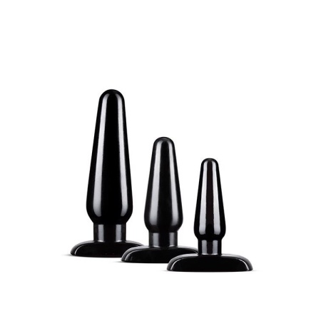 Zestaw wtyczek analnych Basic Plug Kit Black - trzy zwężane wtyczki z podstawami bezpieczeństwa, 10,1-16,5 cm - 2