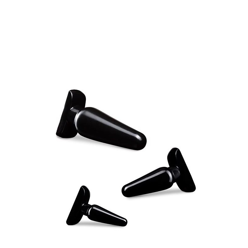 Zestaw wtyczek analnych Basic Plug Kit Black - trzy zwężane wtyczki z podstawami bezpieczeństwa, 10,1-16,5 cm - 3