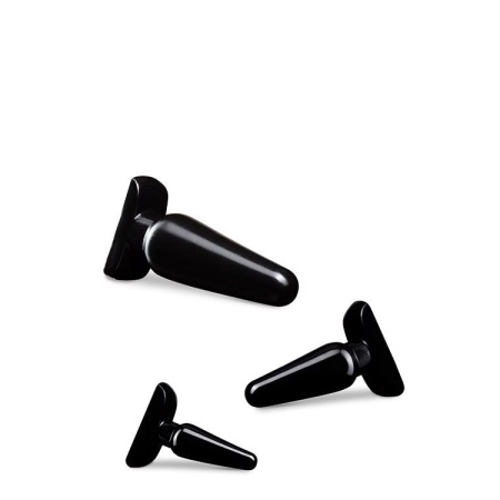 Zestaw wtyczek analnych Basic Plug Kit Black - trzy zwężane wtyczki z podstawami bezpieczeństwa, 10,1-16,5 cm - 3