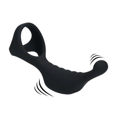 Vibrating Silicone Prostate Stimulator with Tri O Cockring - Black - 1