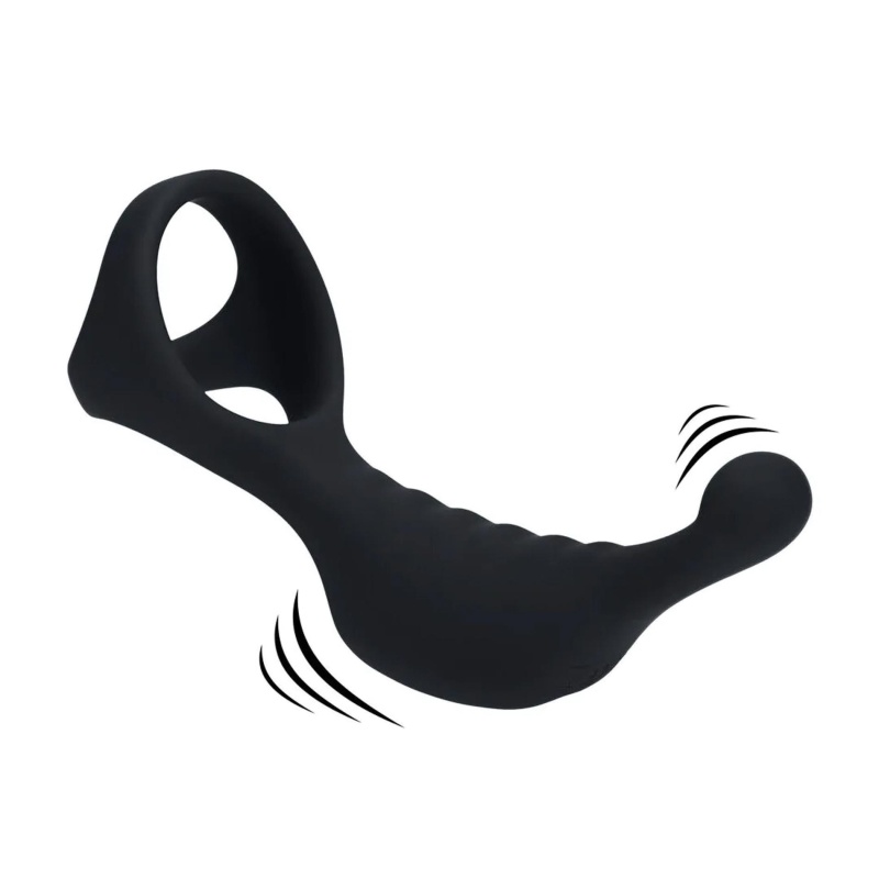 Wibrujący stymulator prostaty z pierścieniem Tri O LVL03-0027BLK - 10 trybów wibracji i silikon hipoalergiczny - 1