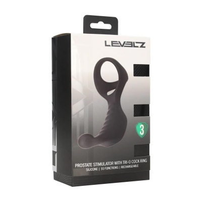 Wibrujący stymulator prostaty z pierścieniem Tri O LVL03-0027BLK - 10 trybów wibracji i silikon hipoalergiczny - 1 2