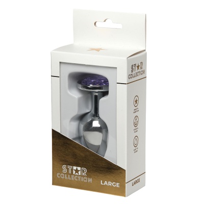 Star Collection - Silver Metal Anal Plug L - Purple Stone - 1