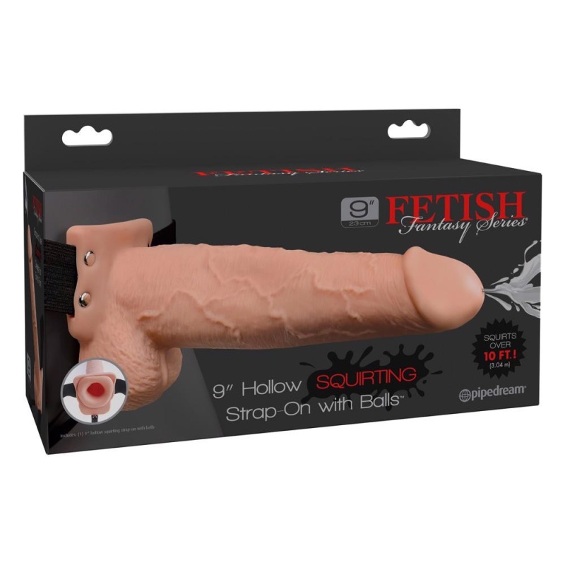 Strap-O 9″ – drążone dildo z funkcją squirt i regulowaną uprzężą, 25,4 cm - 1