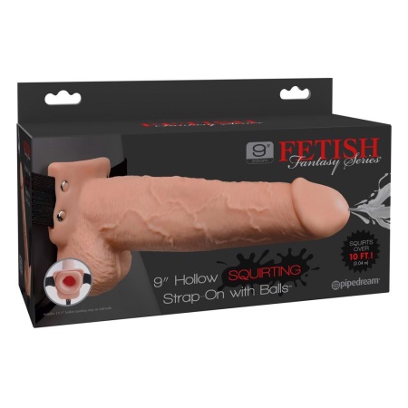 Strap-O 9″ – drążone dildo z funkcją squirt i regulowaną uprzężą, 25,4 cm - 1
