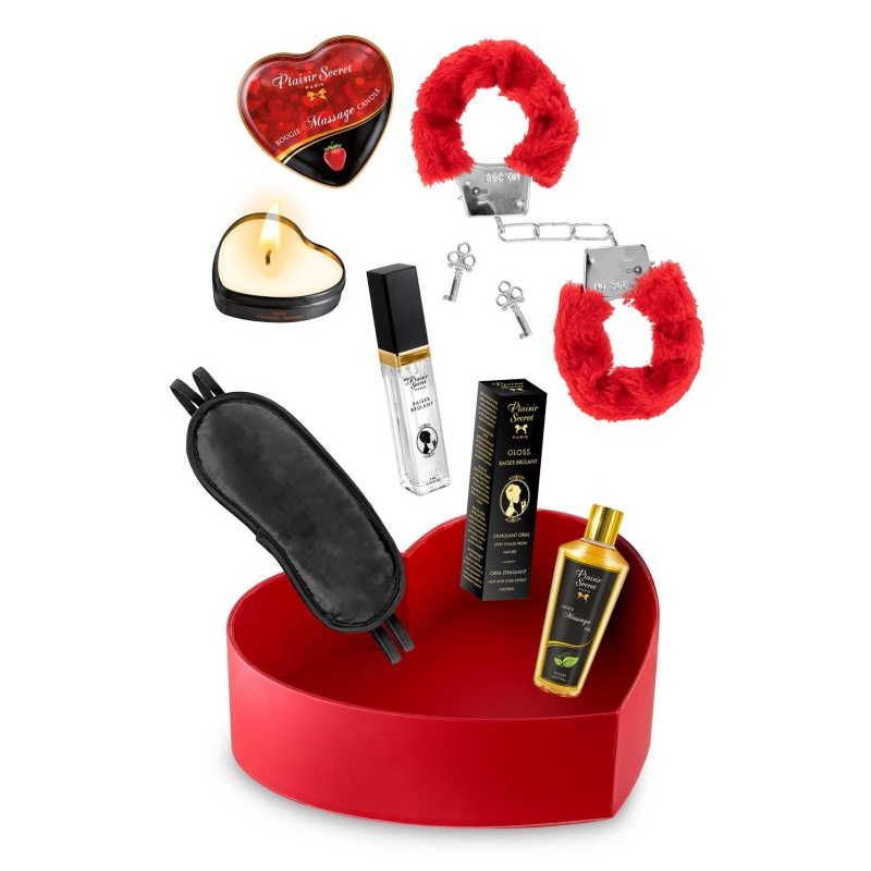 Zestaw sensoryczny Valentine’s Day: świeca 35 ml, olejek 250 ml, błyszczyk 7 ml, sztywne pudełko w kształcie serca - 1
