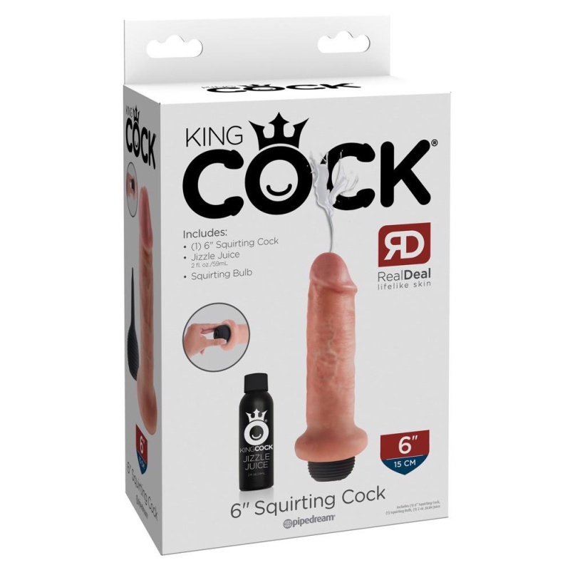 Dildo King Cock Squirting Cock 6" Light – Realistyczne Dildo Tryskające z Ręczną Gruszką Pompki, 20 cm - 1