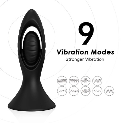 Korek analny Watchman Black - silikon, 9 trybów wibracji, sterowanie pilotem - 1 2