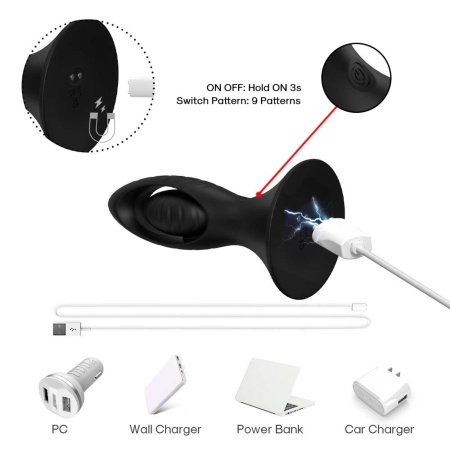 Korek analny Watchman Black - silikon, 9 trybów wibracji, sterowanie pilotem - 8