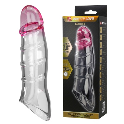 Nakładka na penisa Damell Clear Pink o długości 19,8 cm, zwiększająca obwód o 35% - 1