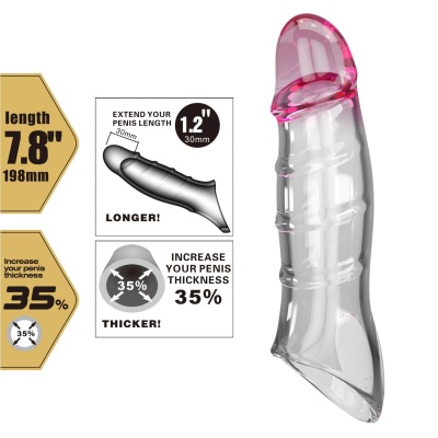Nakładka na penisa Damell Clear Pink o długości 19,8 cm, zwiększająca obwód o 35% - 1 2