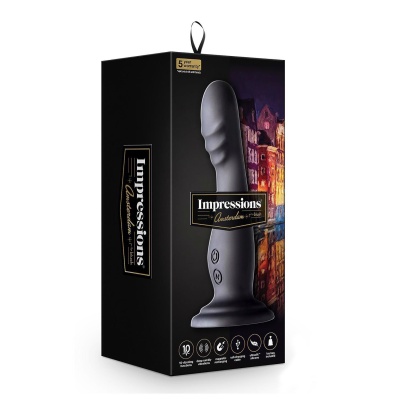 Wibrator Impressions Amsterdam Black - zakrzywiony stymulator silikonowy z przyssawką i rozszerzaną podstawą, 17,1 cm - 1