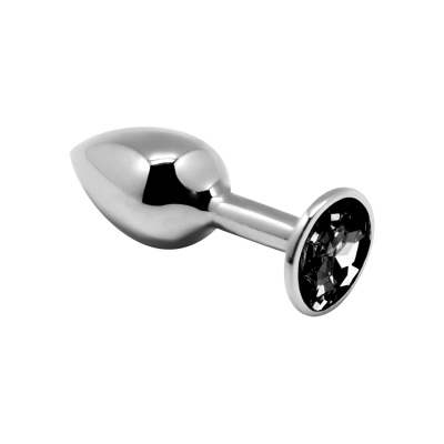 Mini Metal Butt Plug M czarny - mechaniczny korek analny bez wibracji ze stali polerowanej z kryształem, długość 8 cm, średnica - 1