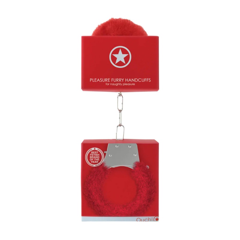 Pleasure Handcuffs Furry Red - 2