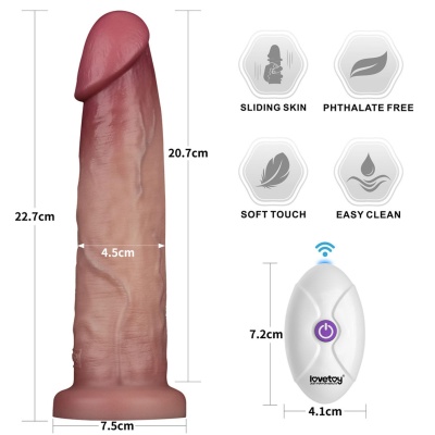 Wibrujący dildo Sliding Skin Pro II 22,9 cm - silikon dwuwarstwowy, ciemny różowy - 1 2