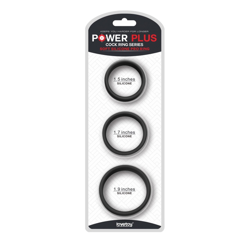 Zestaw Pierścieni Erekcyjnych Power Plus Soft Silicone Pro 3 szt. (średnica 3,8-15,2 cm) Czarny - 1