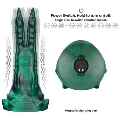 Fantazyjne dildo z podwójnym pazurem Savage Charm 19 cm zielone - 1 2