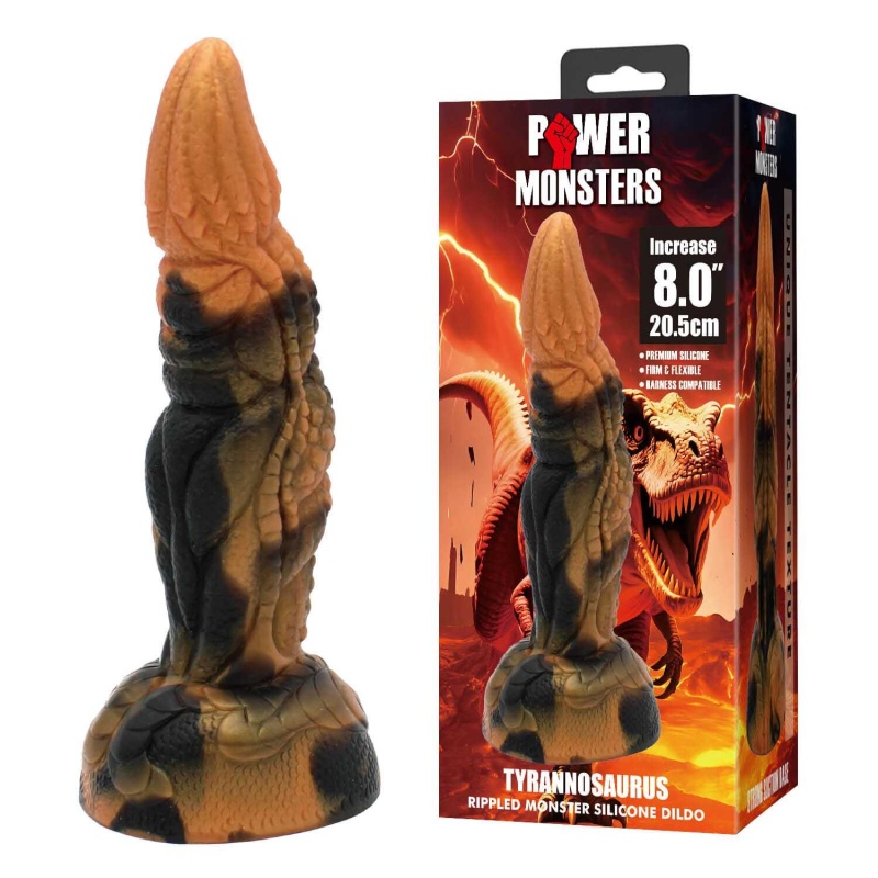 Tyrannosaurus - silikonowy dildo z rynkowaną teksturą (rippled) i przyssawką, 20,5 cm - 1