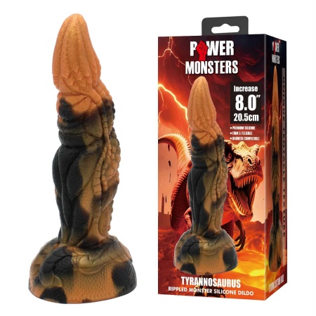 Tyrannosaurus - silikonowy dildo z rynkowaną teksturą (rippled) i przyssawką, 20,5 cm - 1