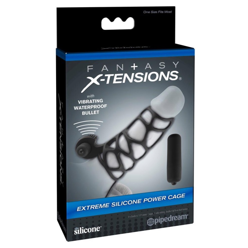 Mankiet penisa FX Extreme Silicone Power Cage — silikonowy, z wibrobulletem i pierścieniem jąder, dł. 12 cm - 1